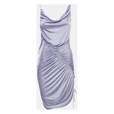 Bottega Veneta Purple Jersey Ruched Asymmetric Midi Dress