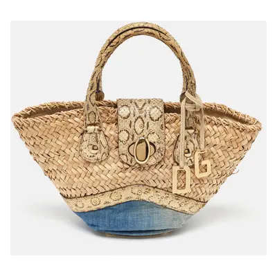 Dolce & Gabbana Multicolor Raffia, Denim and Python Miss Tookie Tote