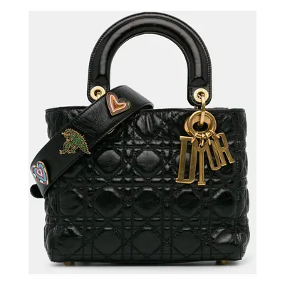 Dior Black Small Crinkled Patent Cannage Lucky Badges My Lady Dior