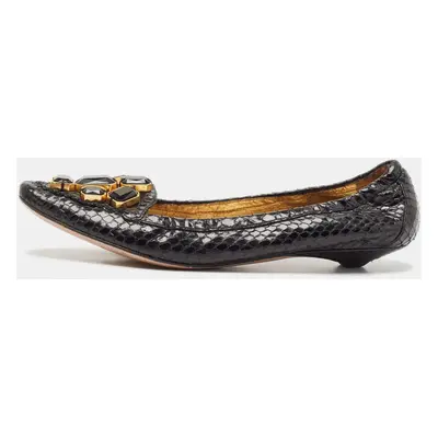 Prada Black Python Leather Scrunch Loafers Size