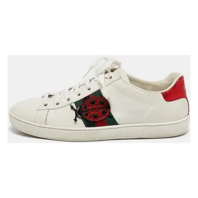 Gucci White Leather Ace Bee Embroidered Low Top Sneakers Size