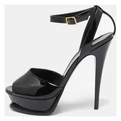 Saint Laurent Black Patent Leather Jodie Platform Ankle Strap Sandals Size