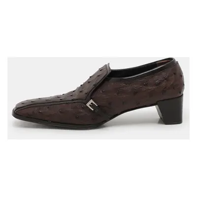 Prada Brown Ostrich Leather Belted Loafers Size 40.5