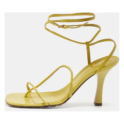 Bottega Veneta Yellow Leather Square Toe Ankle Strap Sandals Size