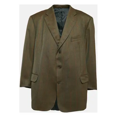 Burberry Vintage Khaki Green Plaid Wool Single Breasted Blazer 5XL