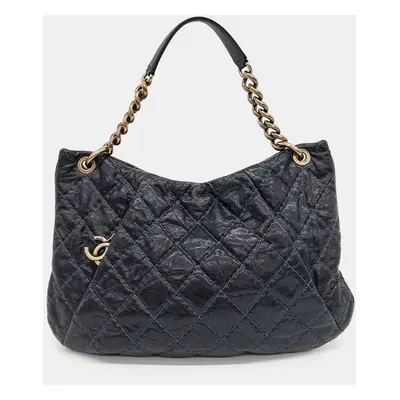 Chanel Navy Blue Caviar Leather Coco Pleats Hobo Bag