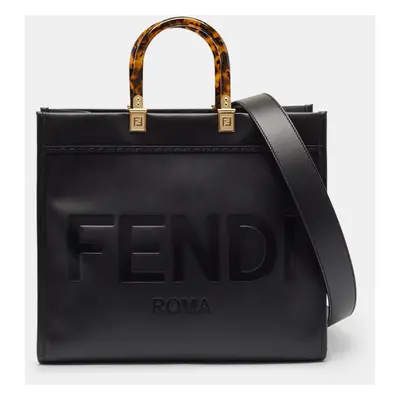 Fendi Black Leather Sunshine Shopper Tote