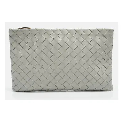 Bottega Veneta Grey Intrecciato Leather Zip Pochette