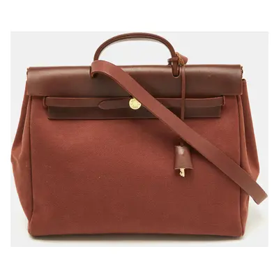 Hermes Rouge H Toile and Leather Herbag Zip Bag