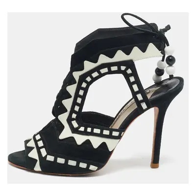 Sophia Webster Black/White Suede and Leather Riko Cut Out Ankle Sandals Size 38.5