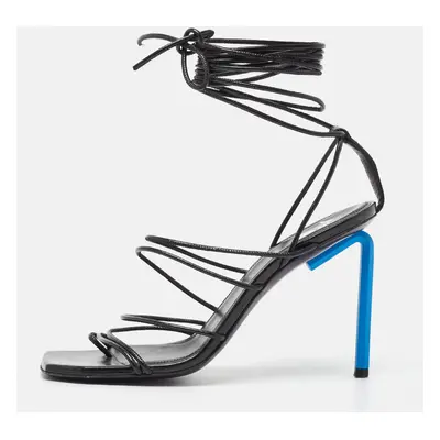 Off-White Black Leather Ankle Strap Sandals Size