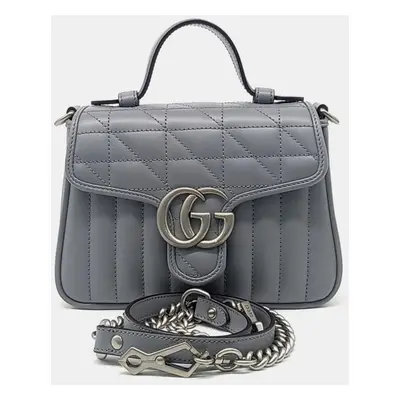 Gucci Grey Leather GG Marmont Mini Top Handle Bag