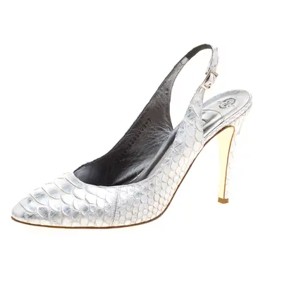 Gina Silver Chrome Python Slingback Sandals Size