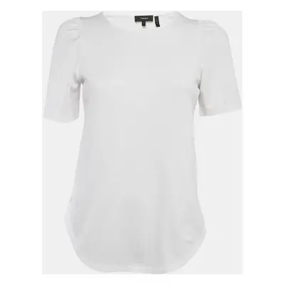 Theory White Cotton Knit Half Sleeve T-Shirt