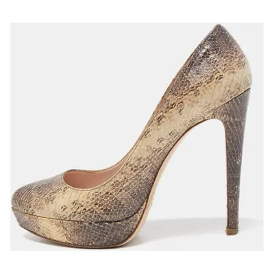 Miu Miu Cream/Brown Snakeskin Embossed Leather Platform Pumps Size