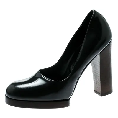 Gucci Dark Grey Leather Block Heel Pumps Size