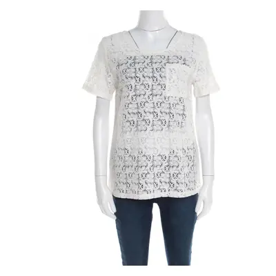 Marc by Marc Jacobs Off White Floral Lace Short Sleeve Top