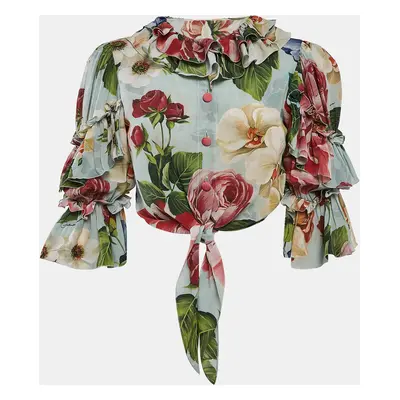 Dolce & Gabbana Multicolor Floral Print Ruffled Tie-Up Detail Crop Shirt