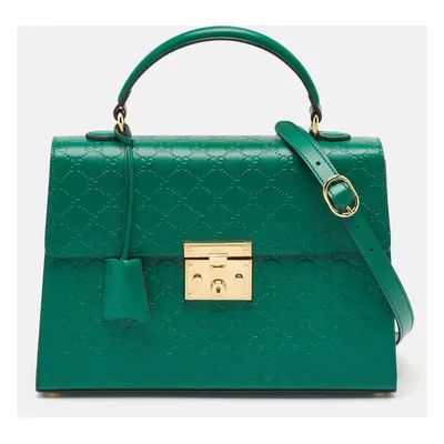 Gucci Green Guccissima Leather Padlock Top Handle Bag