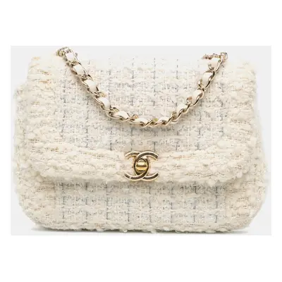 Chanel White CC Mini Tweed Flap Crossbody