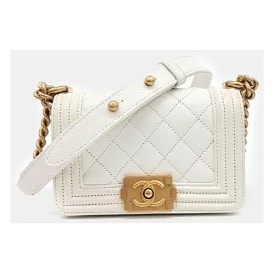 Chanel White Leather Boy Mini Shoulder Bag