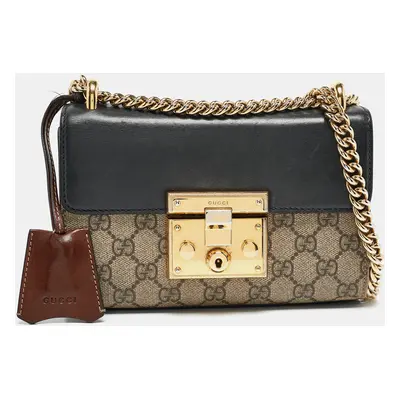 Gucci Black/Beige GG Supreme Canvas and Leather Padlock Small Shoulder Bag