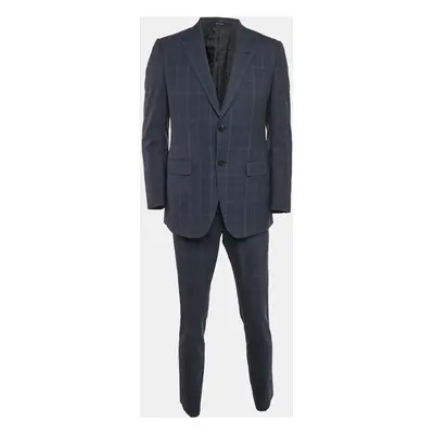 Gucci Navy Blue Plaid Wool Tailored Suit