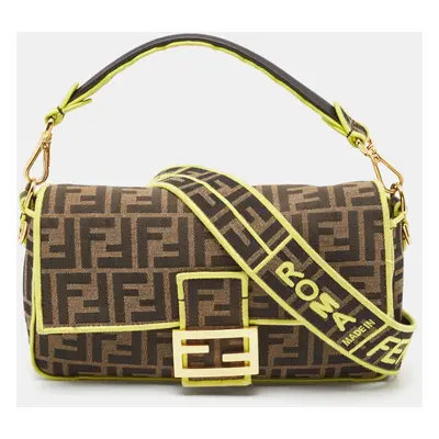 Fendi Neon Green/Tobacco Zucca Canvas Roma Amor Baguette Bag