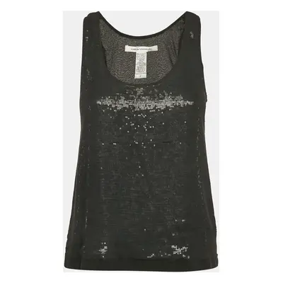 Diane Von Furstenberg Black Silk Sequin Silk Sorcha Tank Top