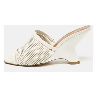 Malone Souliers White Leather Demi Slide Sandals Size