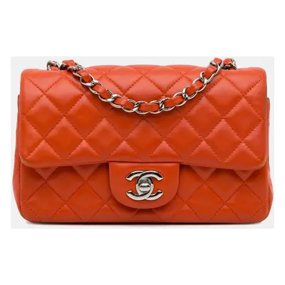 Chanel Orange Mini Rectangular Classic Lambskin Single Flap