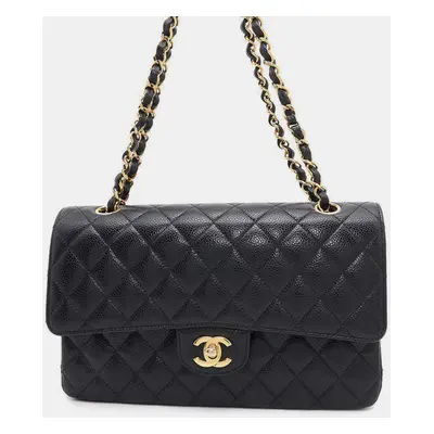 Chanel Black Caviar Leather Double Flap Chain Shoulder Bag