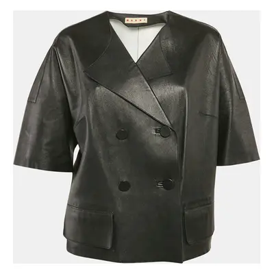 Marni Black Leather Double Breasted Short Jacket