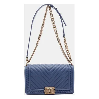 Chanel Blue Caviar Leather Braided Boy Shoulder Bag