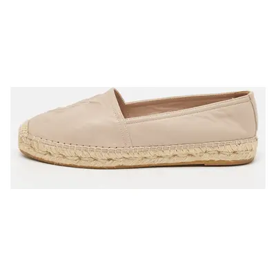 Saint Laurent Beige Leather Cassandre Espadrille Flats Size 35.5