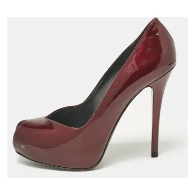 Stuart Weitzman Burgundy Patent Leather Peep Toe Pumps Size 39.5