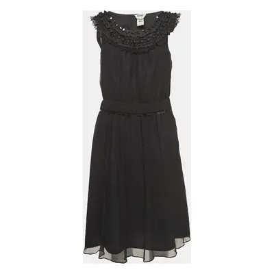 Moschino Cheap and Chic Vintage Black Metal Embellished Neck Silk Midi Dress