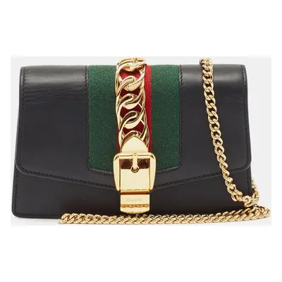 Gucci Black Leather Super Mini Sylvie Chain Shoulder Bag