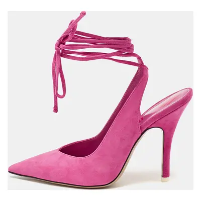 The Attico Pink Suede Venus Ankle Wrap Pumps Size