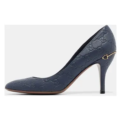 Gucci Blue Leather GG Round Toe Pumps Size