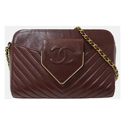 Chanel Bordeaux Chevron Sheepskin Small CC Flap Pocket Camera Bag