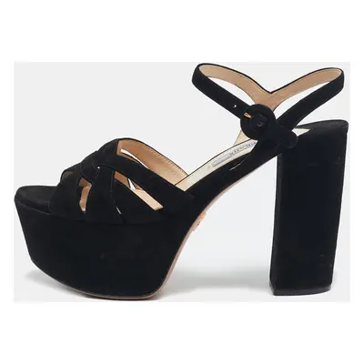 Prada Black Suede Ankle Strap Platform Sandals Size 36.5