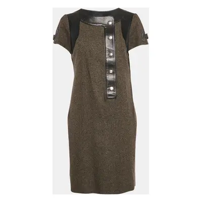 Gucci Black/Brown Wool Leather Trimmed Short Dress