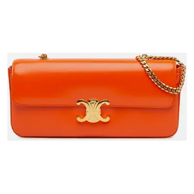 Celine Orange Triomphe Calfskin Cuir Chain Shoulder Bag