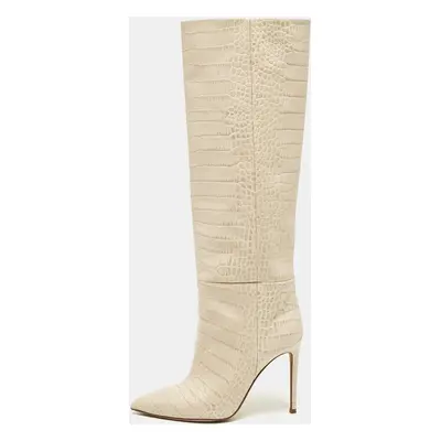 Paris Texas Cream Croc Embossed Leather Knee Length Boots Size