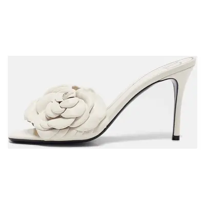 Valentino White Leather Rose Edition Atelier Slide Sandals Size