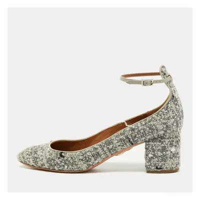 Aquazzura Grey Tweed and Leather Block Heel Pumps Size