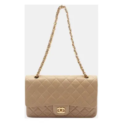 Chanel Beige Medium Classic Lambskin Double Flap