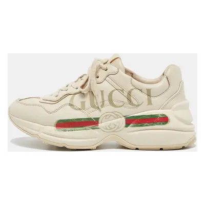 Gucci Cream Leather Rhyton Lace Up Sneakers Size 37.5