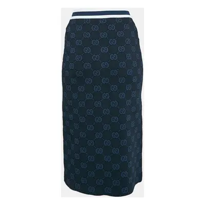 Gucci Navy Blue Zima Jacquard Knit Zip-Up Midi Skirt